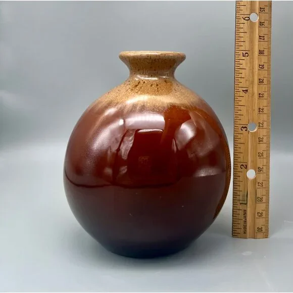 Art Studio Pottery Bud Vase Round Brown Tones Glazed Earthy Minimalist 5"H - Picture 7 of 7